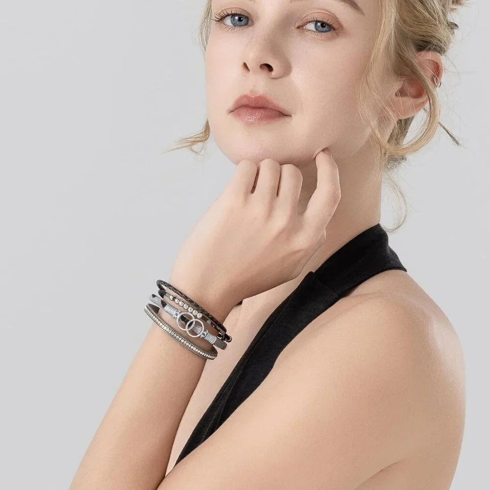 Leather Boho Wrap Bracelets Stackable Infinity Bangle Jewelry Gift for Women